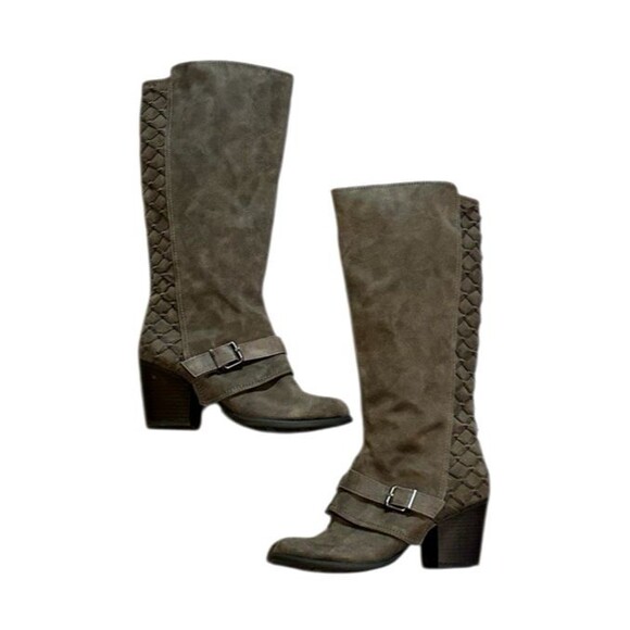 Fergalicious Boots by Fergie Larissa 8.5 M brown chunk heel braided back knee hi - Picture 2 of 16